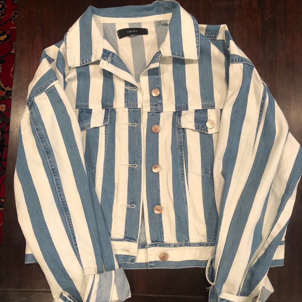 Forever 21 Striped Jean Jacket